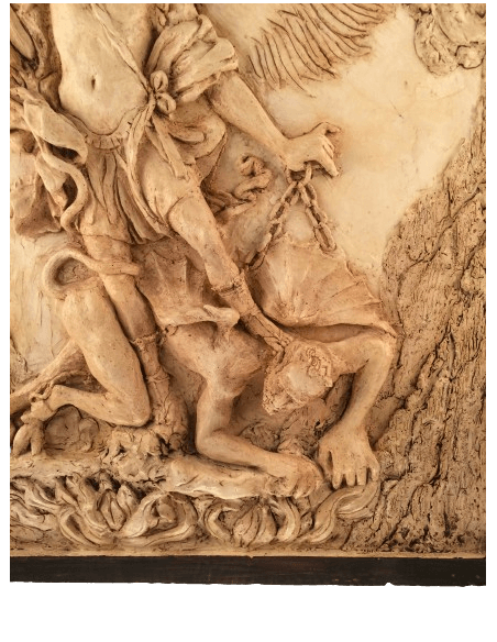 Bajorrelieve del Arcángel San Miguel derrotando al demonio, según Guido Reni