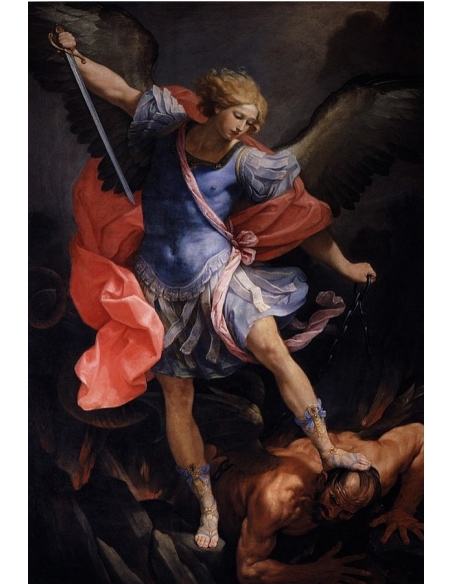 Bajorrelieve del Arcángel San Miguel derrotando al demonio, según Guido Reni
