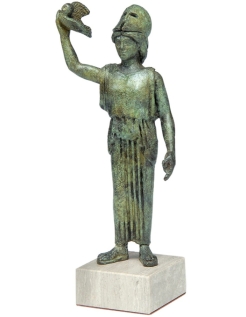 Bronze statuette of Athena flying her owl, the...